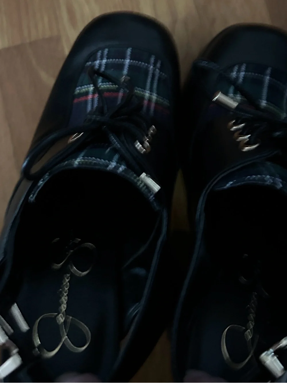 Jessica Simpson Black Platform Mary Jane with Tartan Inset
